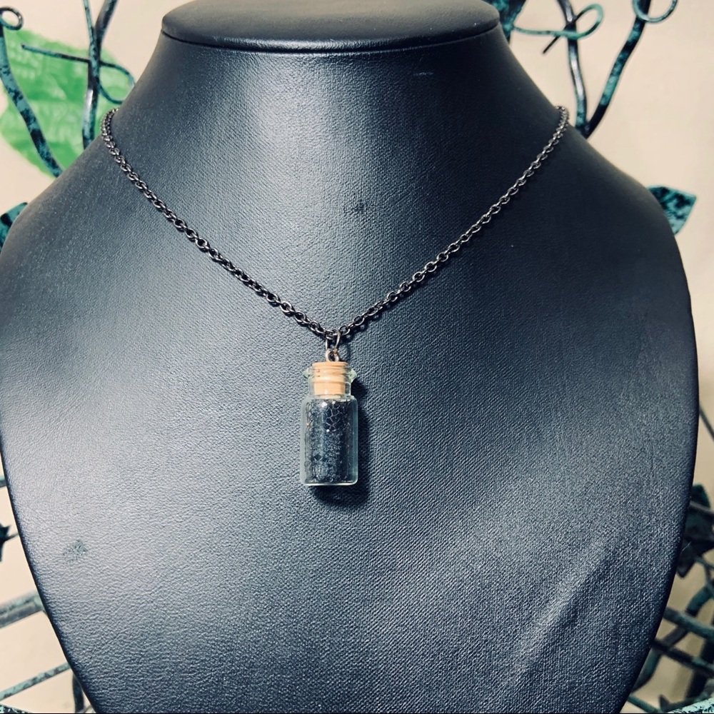 Black Lace Jar Necklace Goth New
